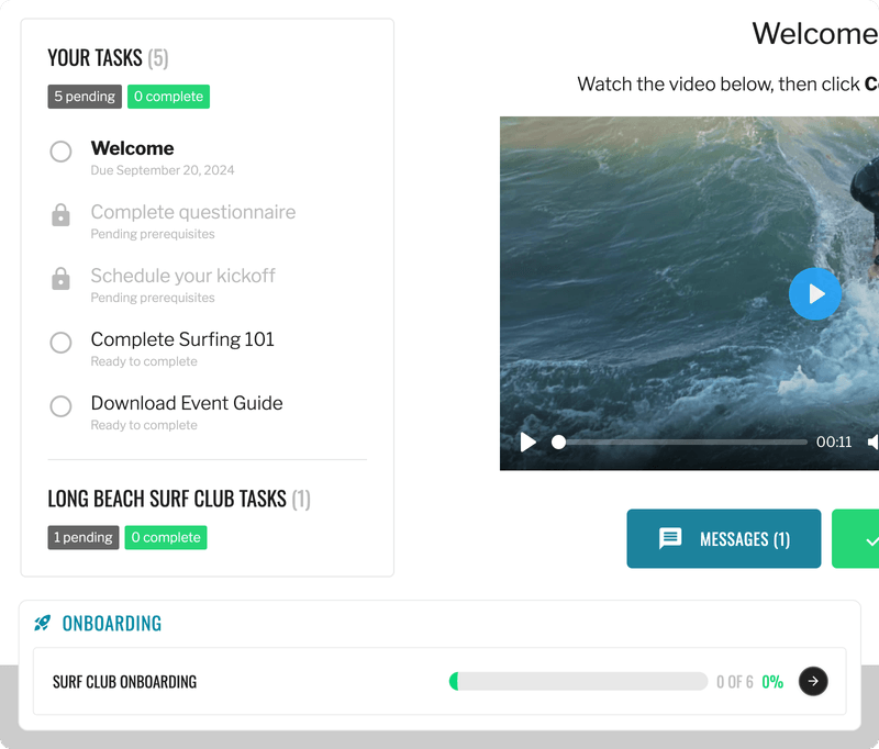 CustomerHub onboarding tasks